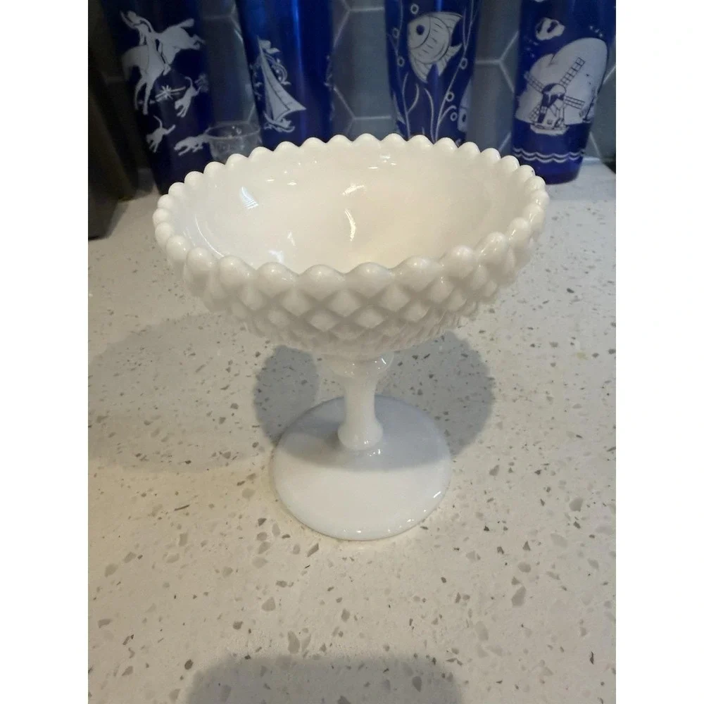 Westmoreland English Hobnail Diamond Footed Compote Bowl  Mid Century